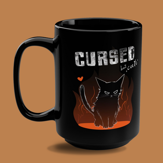 Black Coffee Mug - "Cursed but Cute" 15oz