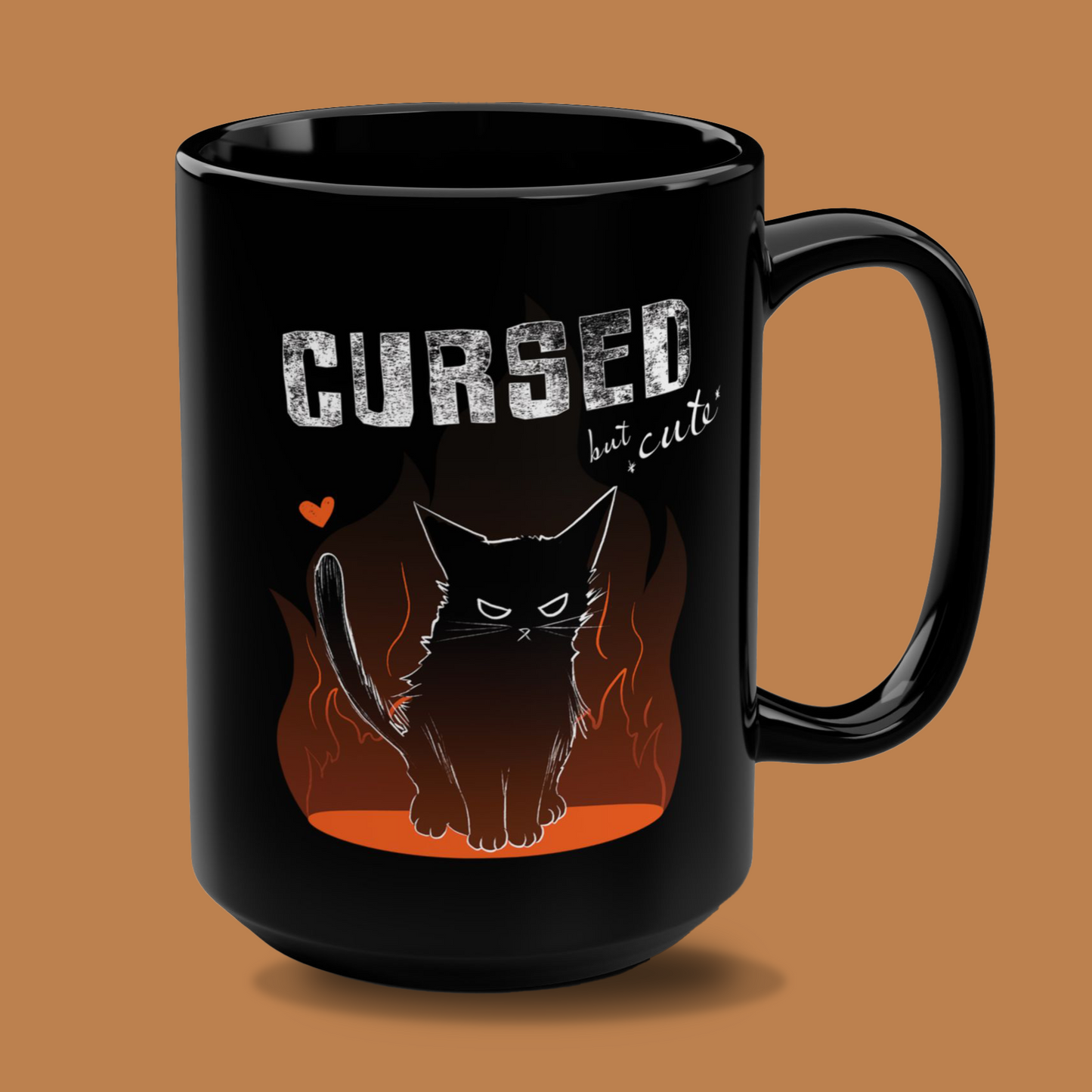 Black Coffee Mug - "Cursed but Cute" 15oz
