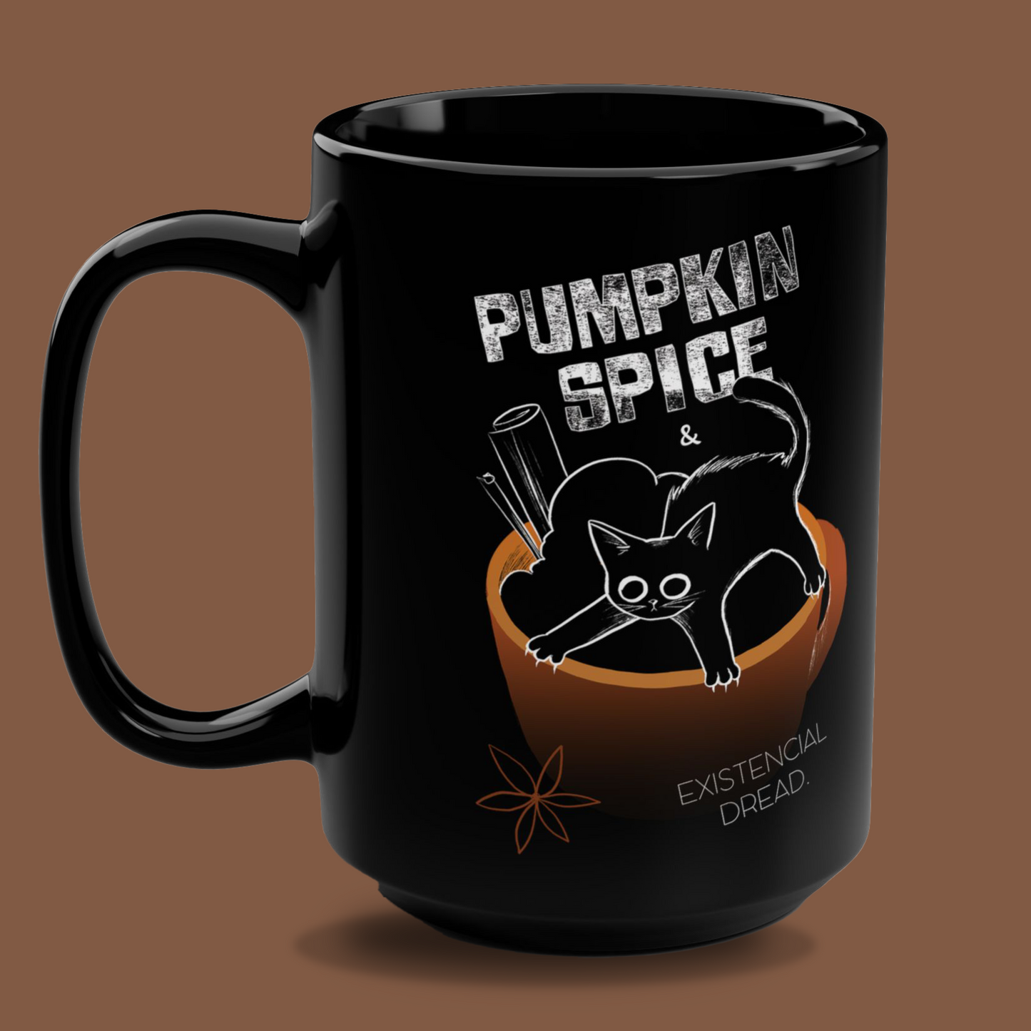 Black Mug - "Pumpkin Spice and Existential Dread" 15oz