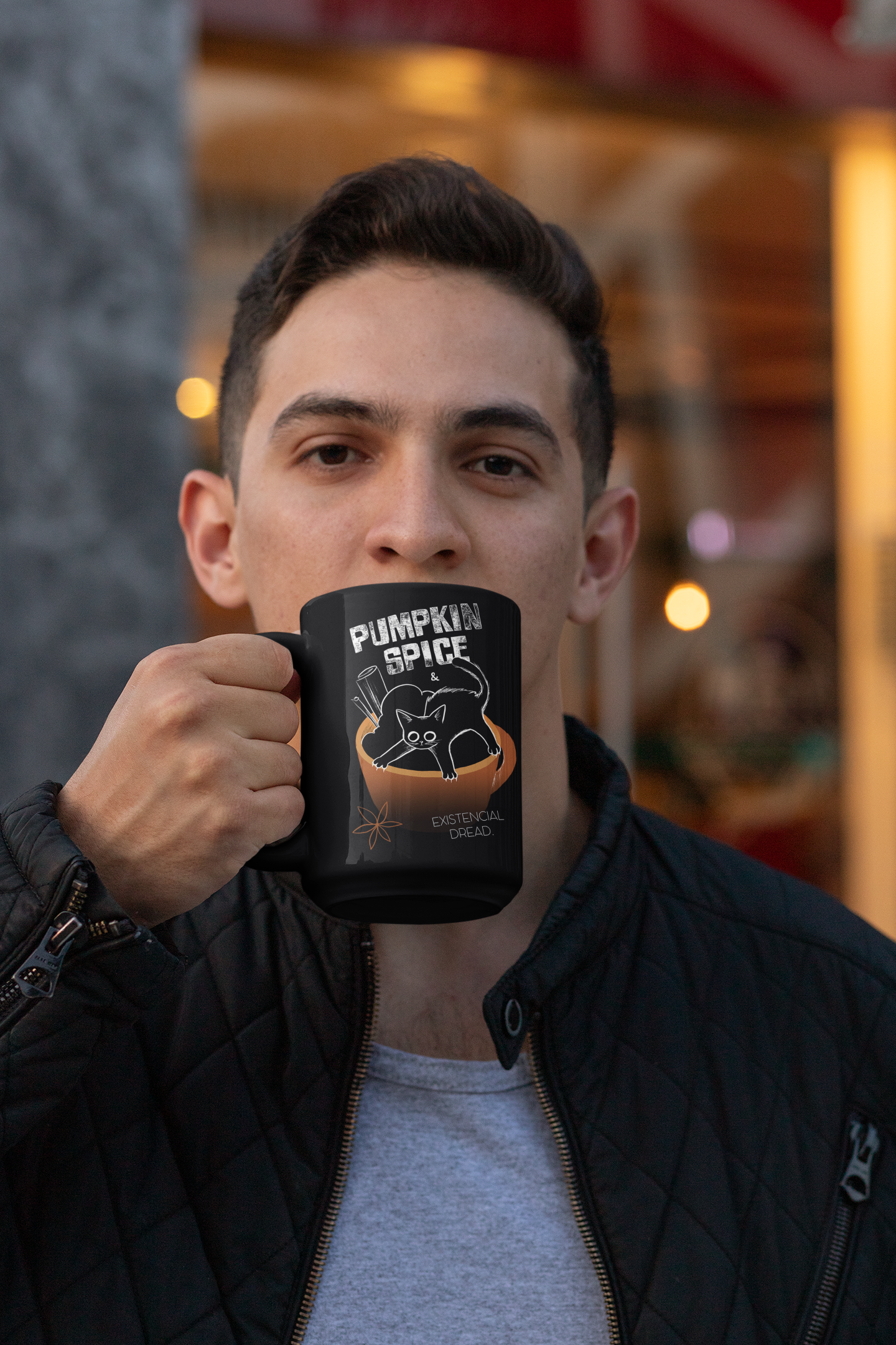 Black Mug - "Pumpkin Spice and Existential Dread" 15oz